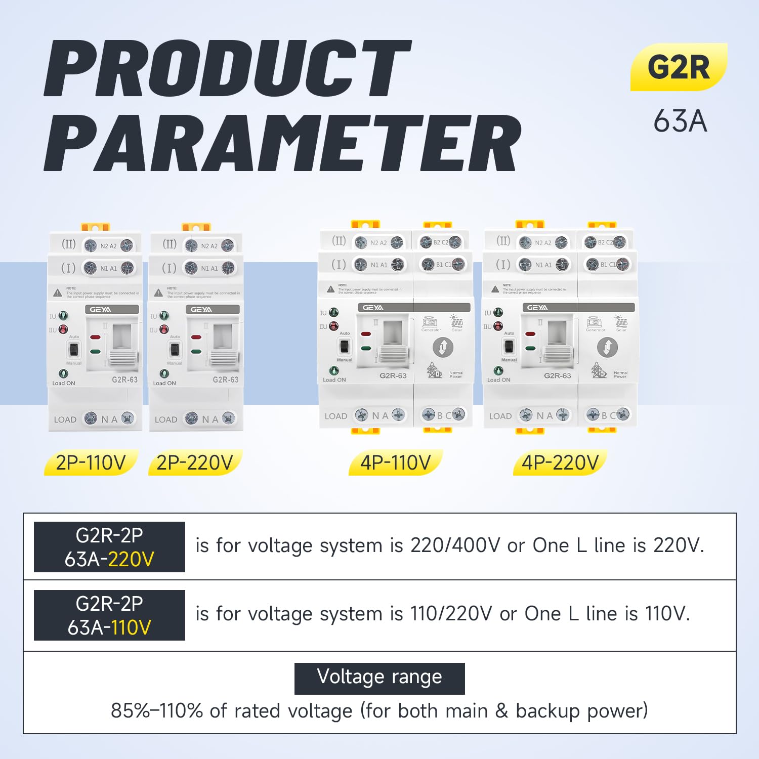 Interruptor de Transferencia Automática Interruptor de Alimentación Dual Alimentación Ininterrumpida Tipo de Carril DIN (2Polo 63A AC220V)