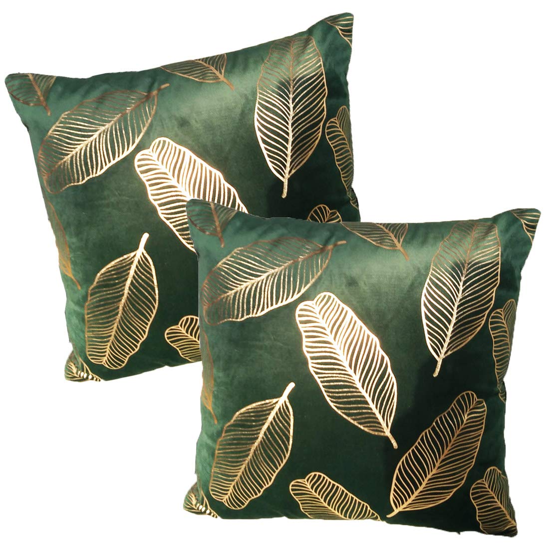 Zuodu Color-Moss Green 2Pc Super Soft Green Velvet Decorative Cushion Cover Gold Stamping Chinese Style Velvet Square Cushion Cover 18 X 18 Inch 45X45cm