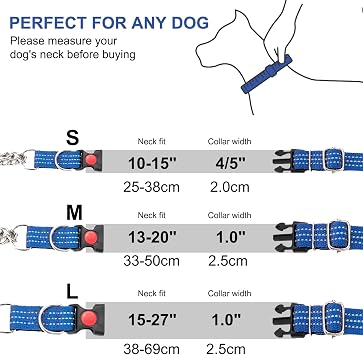 Martingale Collars,Reflective Dog Collar,Side Release Buckle,Adjustable Chain Training Pet Collars (Blue, L,Neck 38-69cm)