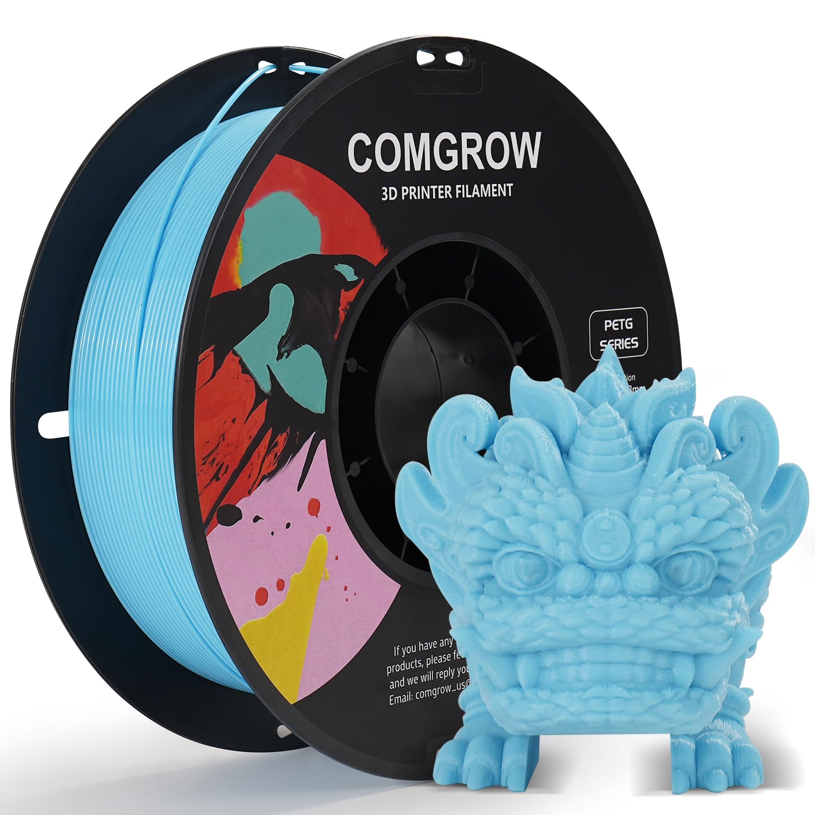 Comgrow PETG 3D Printer Filament 1.75mm, High Precision and Tough 3D Printer Filament 1kg (2.2LBS), Dimensional Accuracy +/- 0.02 mm, Fit Most 3D