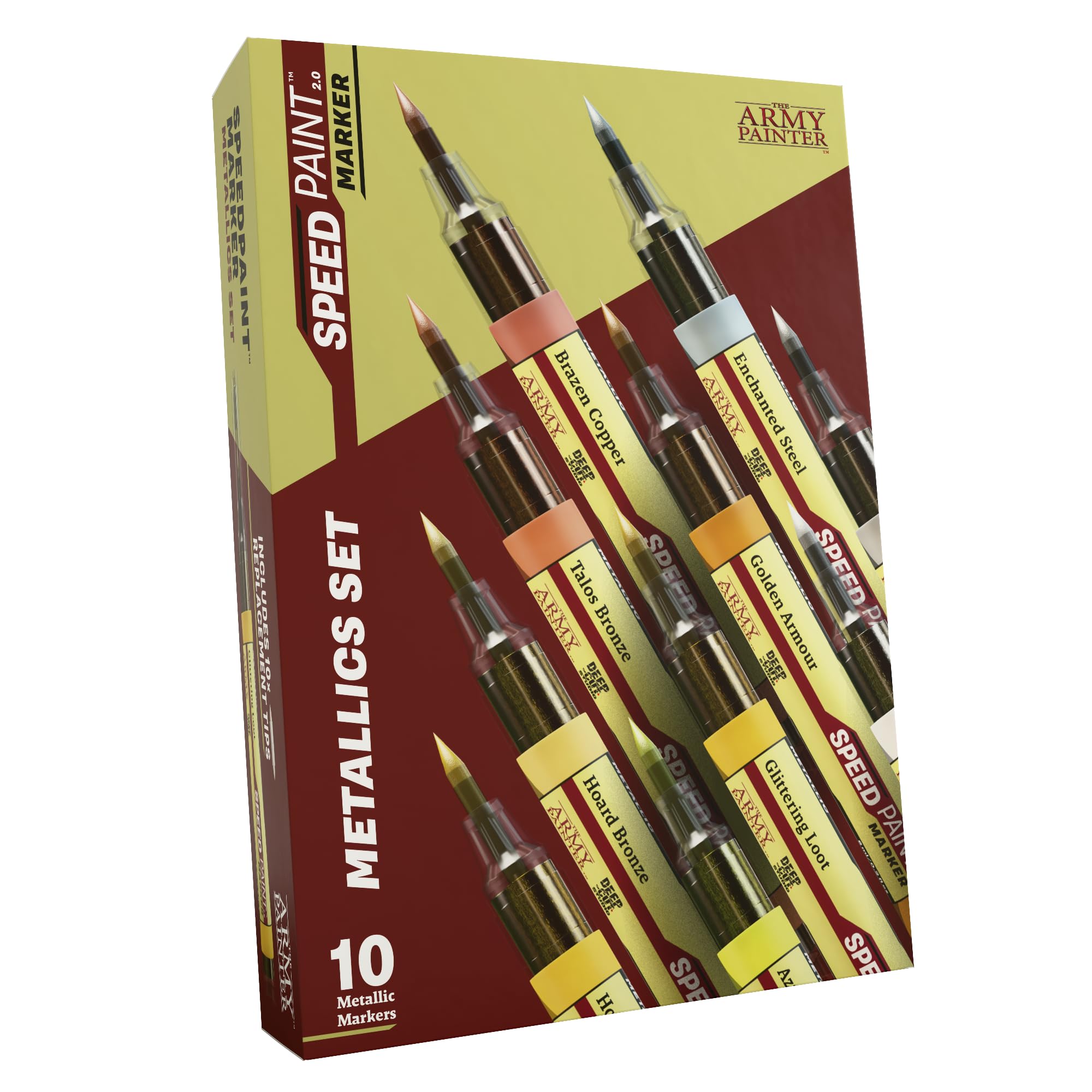 The Army Painter, Speedpaint Metallics Marker Set, 10 x 6 ml | Speedpaint Metallics Marker, colori acrilici a contrasto, per miniature DnD e Warhammer