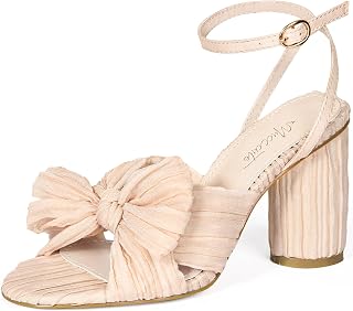 MUCCCUTE Women's Bow Knot Heeled Sandals Ankle Buckle Strap Chunky Heels