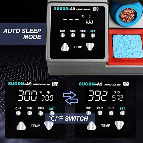 Miniatura 5 de SUGON Estación de soldadura de 2 segundos de calor rápido, equipada con 6 puntas de soldador, estación de hierro de soldadura de 110 V con control