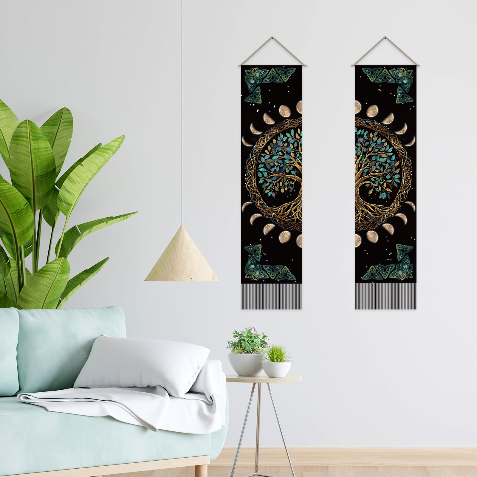 SUPERDANT Tree of Life Tapestry Moon Phase Wall Tapestry Gothic Wall Hanging Decoration Pack of 2 Tapestries with Tassel Long Tapestries for Bedroom Living Room Dorm Decorations