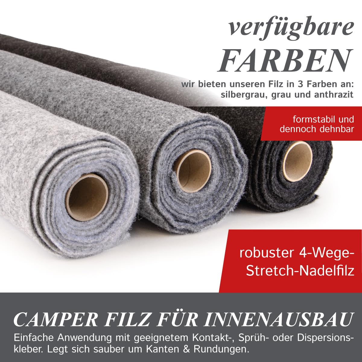 Camper filc sprzedawany na metry bez kleju, elastyczny filc igłowany do rozbudowy kampera i okładziny wnętrza samochodu, grubość 3 mm – wyprodukowano w Niemczech, antracytowy, 250 cm x 200 cm