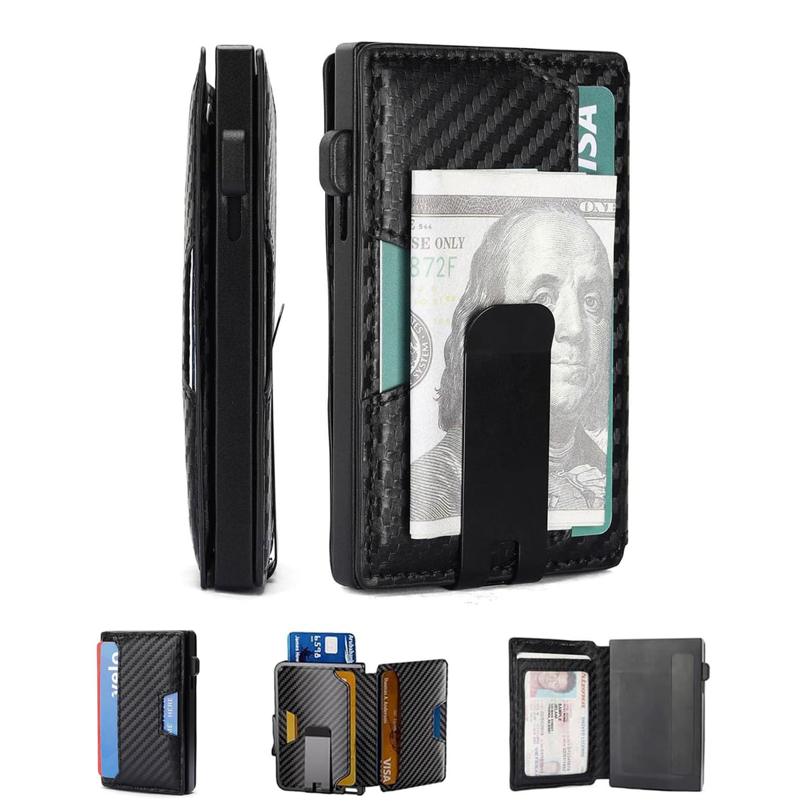 Mckkymi Men's Wallet - Pop Up Case, Cash Slot, with 12 Capacity Credit Card Wallet - Slim Minimalist Aluminum Front Pocket Wallet with RFID Blocking/