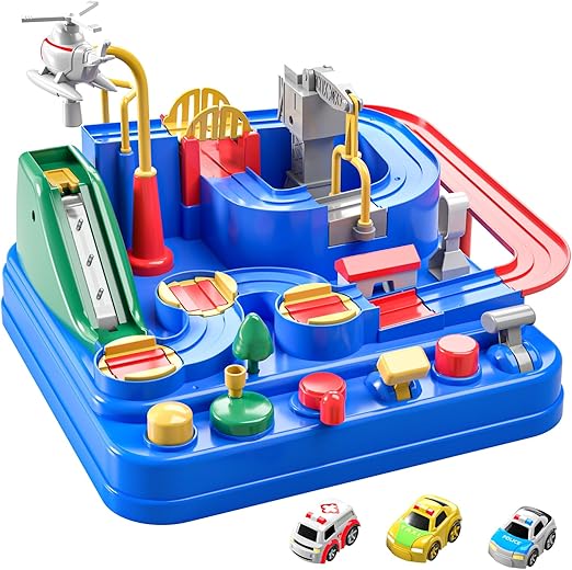 TEMI Kids Race Track Toys with 3 Mini Cars - Puzzle Rail Car Adventure Playset for 3-7 Year Old Boys and Girls