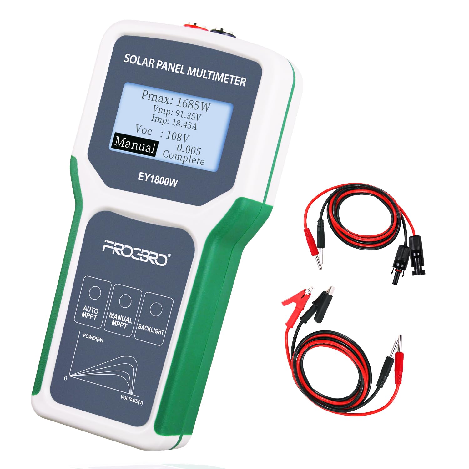 FrogBro 1800W Solar Panel Tester Photovoltaic Multimeter, Troubleshooting Tool with Smart MPPT Display, Upgraded Measuring Range (5~1800W, 20~120V, 0~60A) for Solar PV Panel Testing and Data Analysis