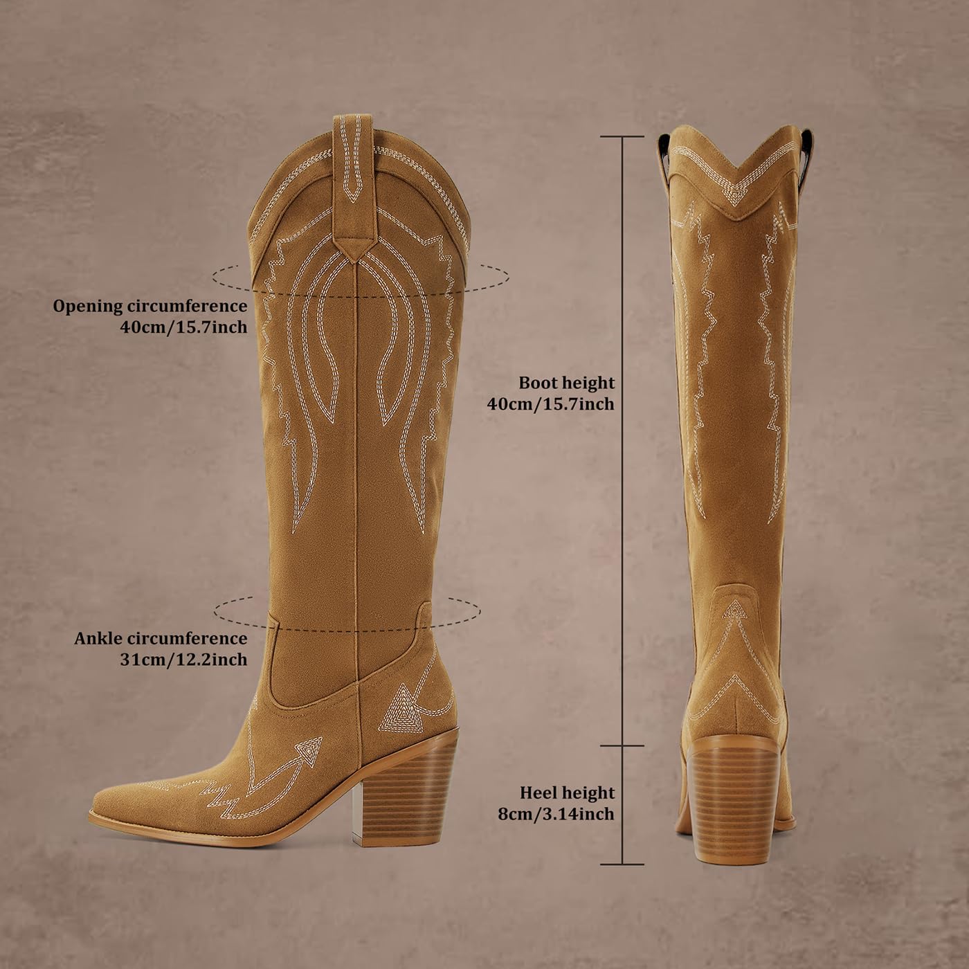 Cowboy Boots for Women Western Knee High Wide Calf Cowgirl Boots with Chunky Heel Snip Toe Embroidery for Country Concert
