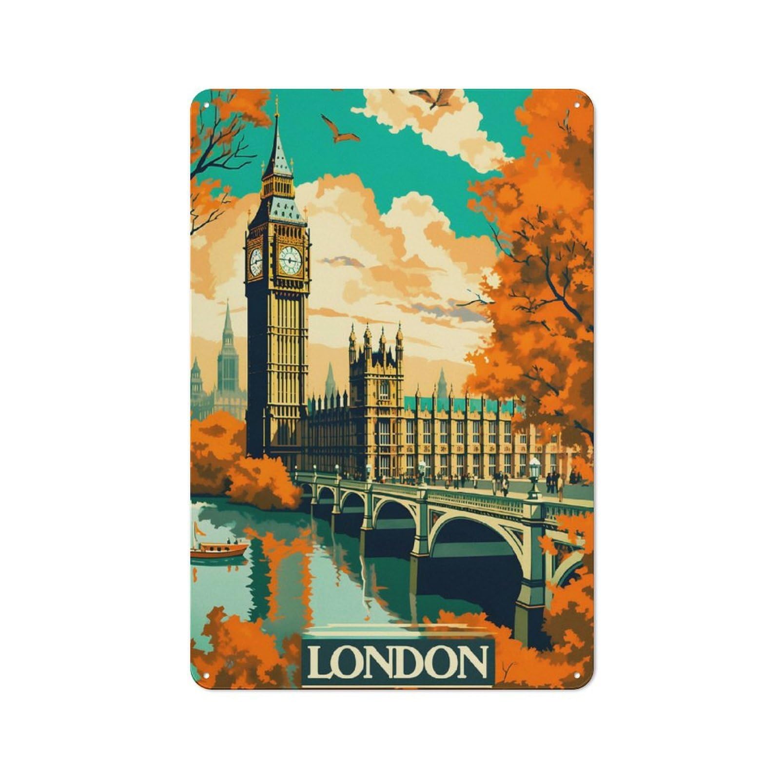 Junmoney Welcome To London Iii Metal Wall Sign 30X20cm Featuring For Café Or Restaurant, A Decorative Metal Sign For Cafés And Restaurants