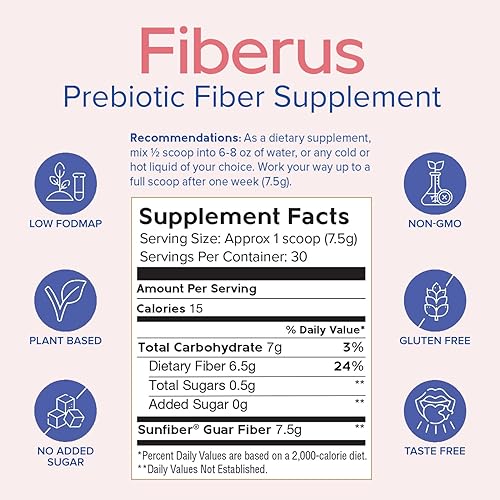 Miniatura 3 de Fiberus Fibra prebiótica soluble sin sabor, insípida, inodoro y sin grumos  Ocasionalmente alivia el estreñimiento y mejora la regularidad -