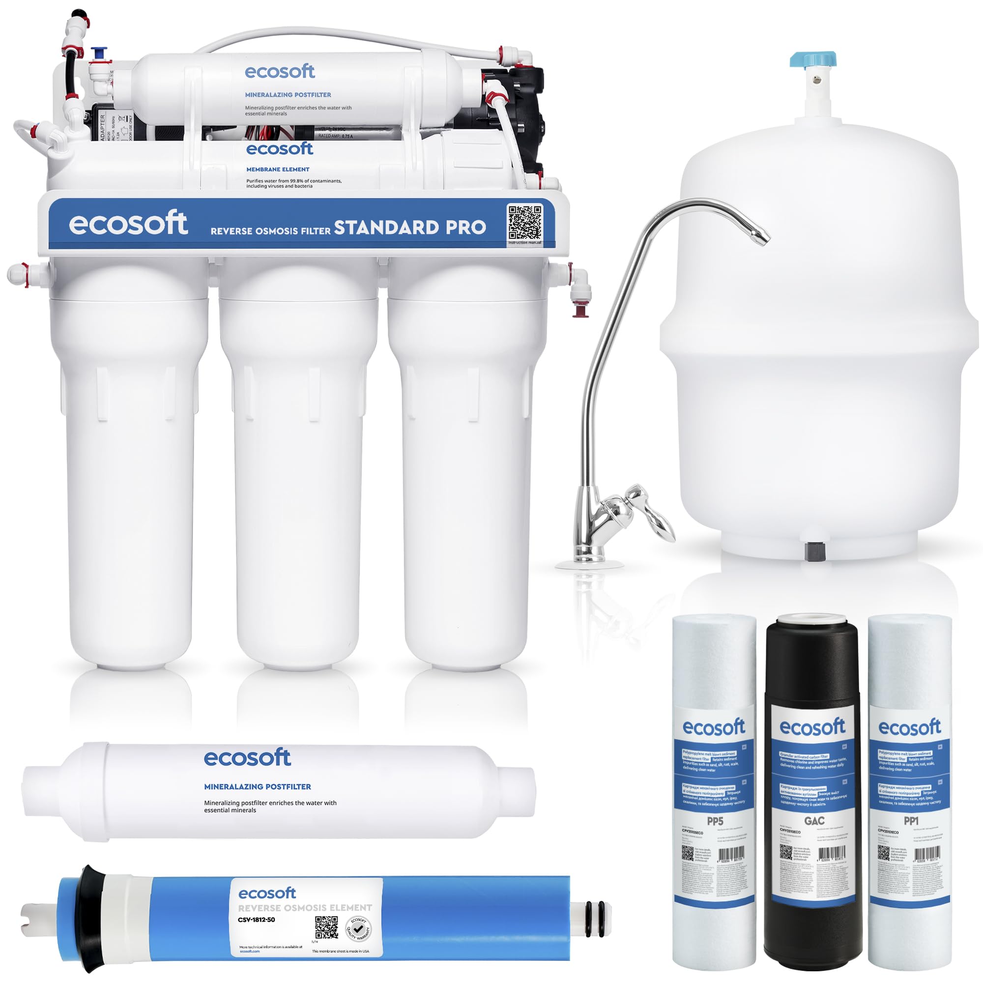 Ecosoft Standard Pro Filtre à osmose inverse - Avec pompe intégrée, purification efficace et installation facile