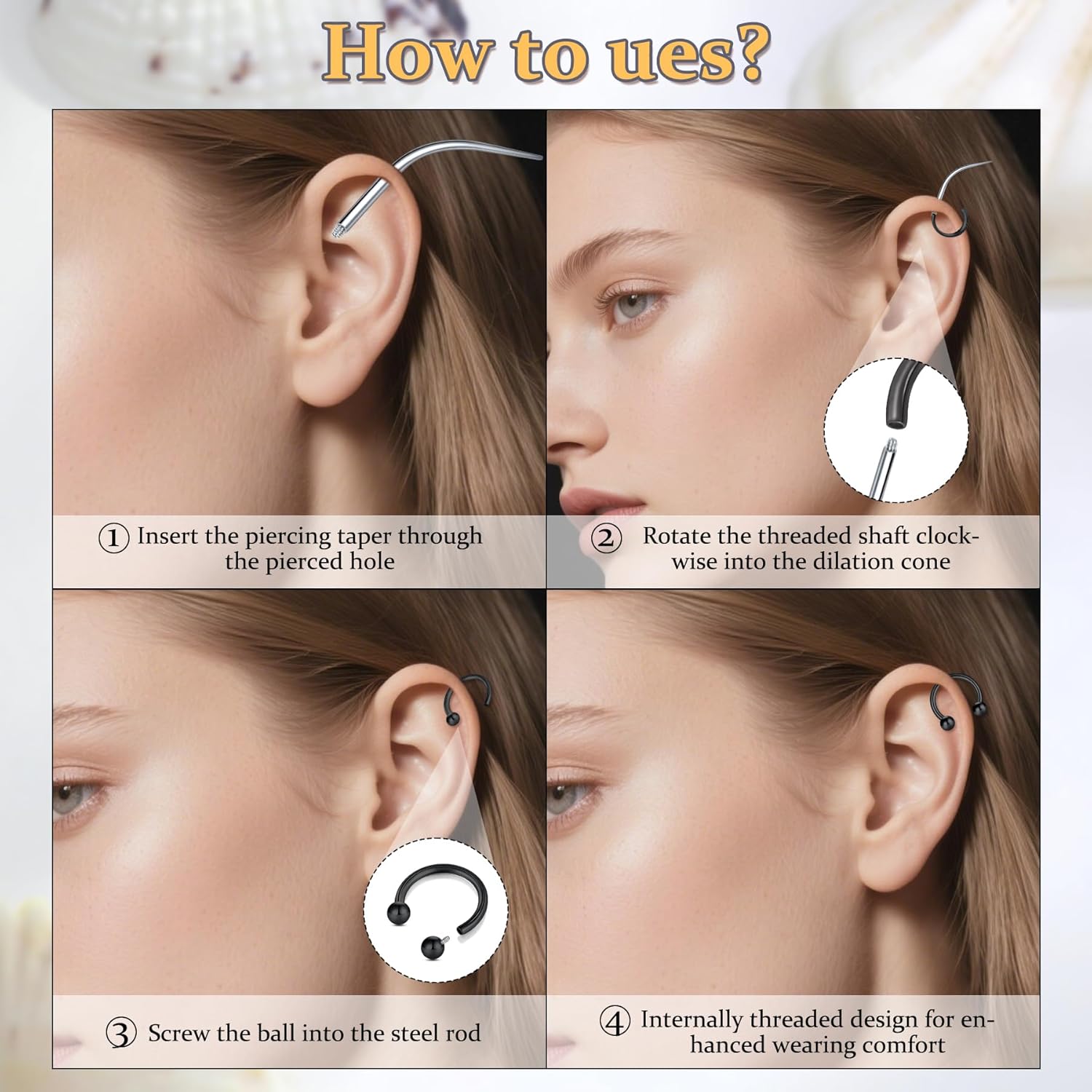 D.Bella 16G Horseshoe Septum Ring Surgical Steel Nose Hoop CZ Earring Eyebrow Lip Tragus Helix Daith Piercing Jewelry for Women Men 8-12mm - Image 5