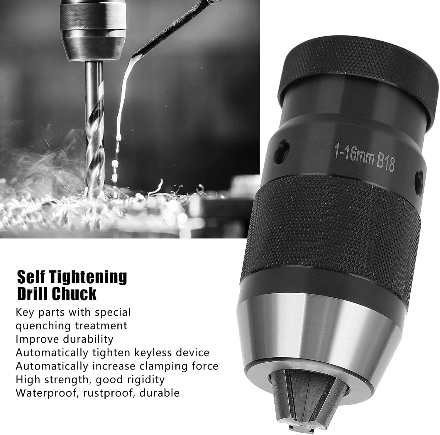 Self Tightening Drill Chuck Keyless, High Speed Steel, 1-16mm B18 - Heavy Duty, Durable Clamping, Ideal for Lathe and Milling Machines