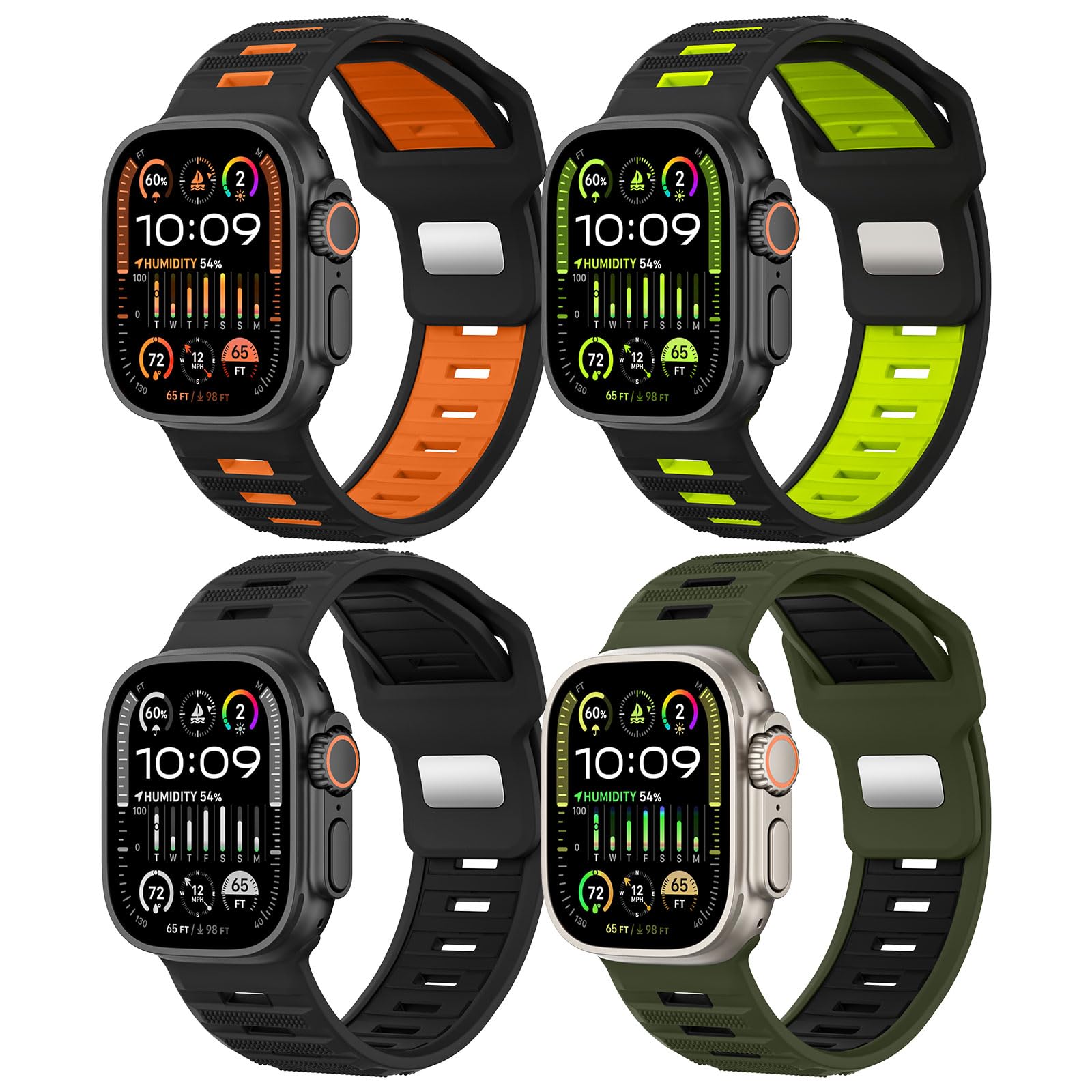 MoKo 4Pack Sport Bands Compatible with Apple Watch Ultra 2/Ultra Band 49mm 46mm 45mm 44mm 42mm for Men, Wide Silicone Loop Strap Smart Watch Band for iWatch Ultra 2 Series 10 9 8 7 6 5 4 SE,Multi-C C