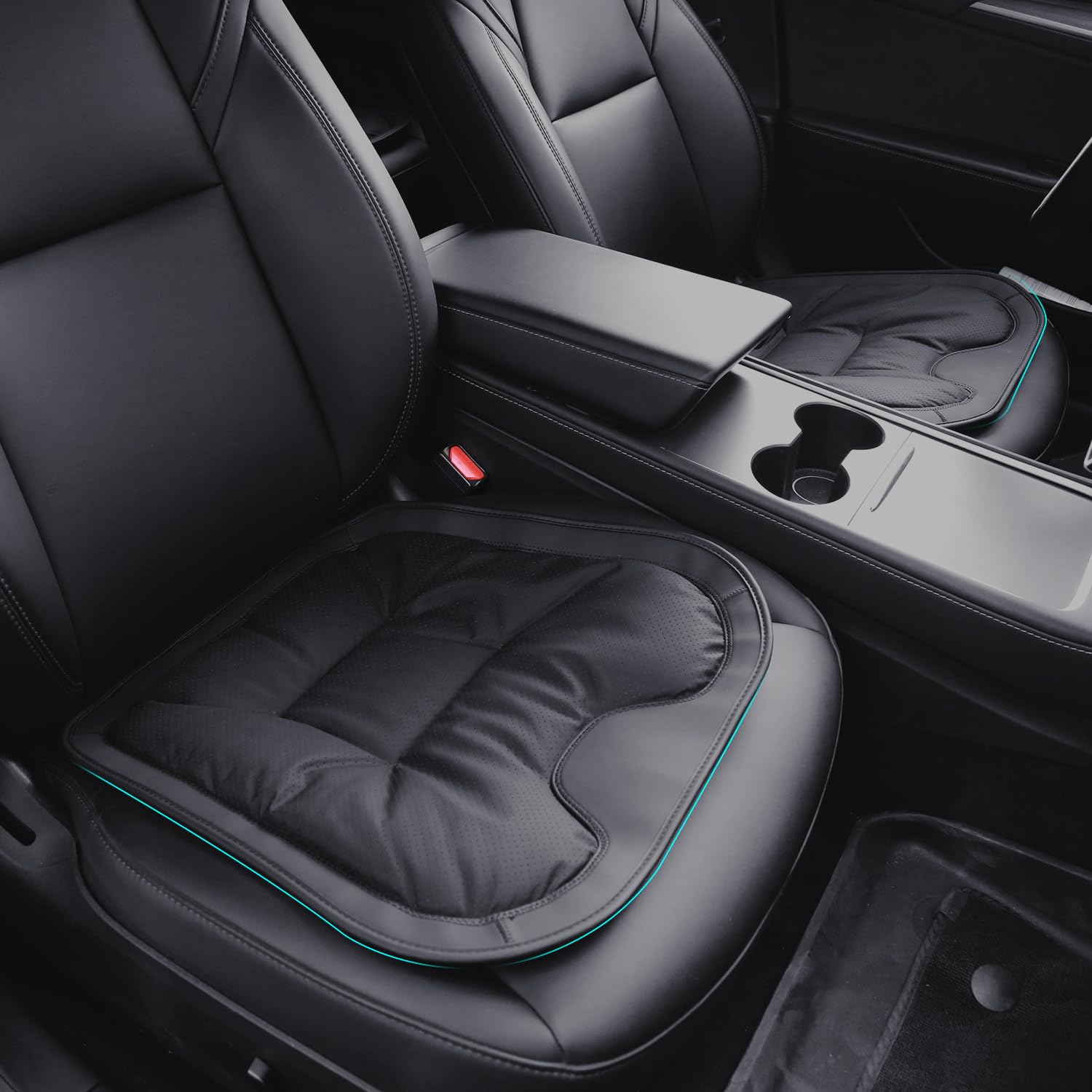 Cuscino per Sedile Posteriore Auto, Cuscino del Sedile per Auto Coprisedile Comfort Traspirante in Nappa, Coprisedile Universale Auto Pelle per Sedile Anterior (Nero, 2 Pezzo)