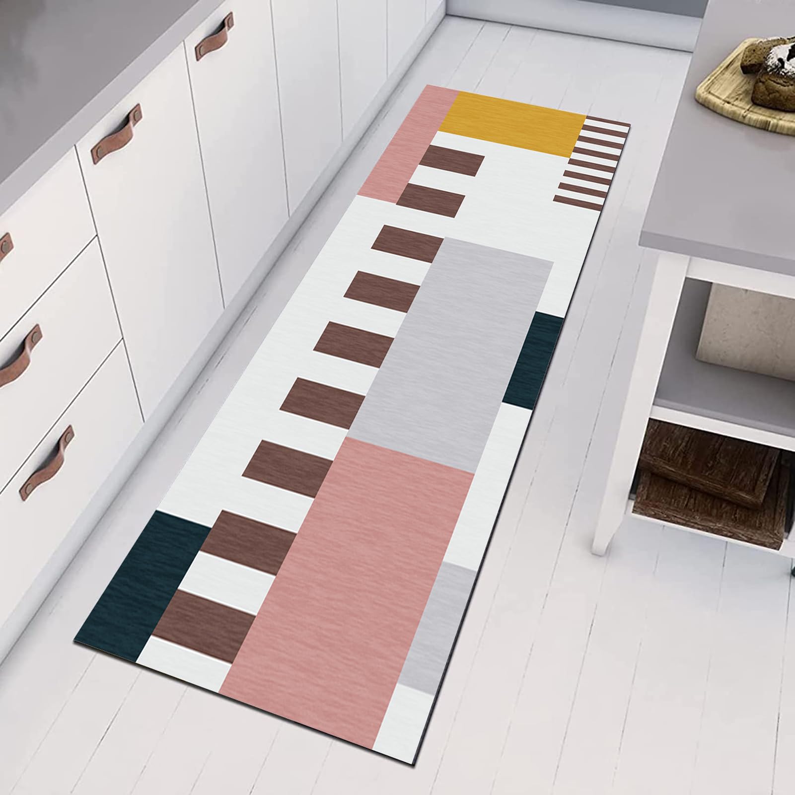 Tapis De Couloir Cuisine Antidérapant 70x130cm - Motifs Abstraits Multicolores, Taille Ajustable, Lavable Machine