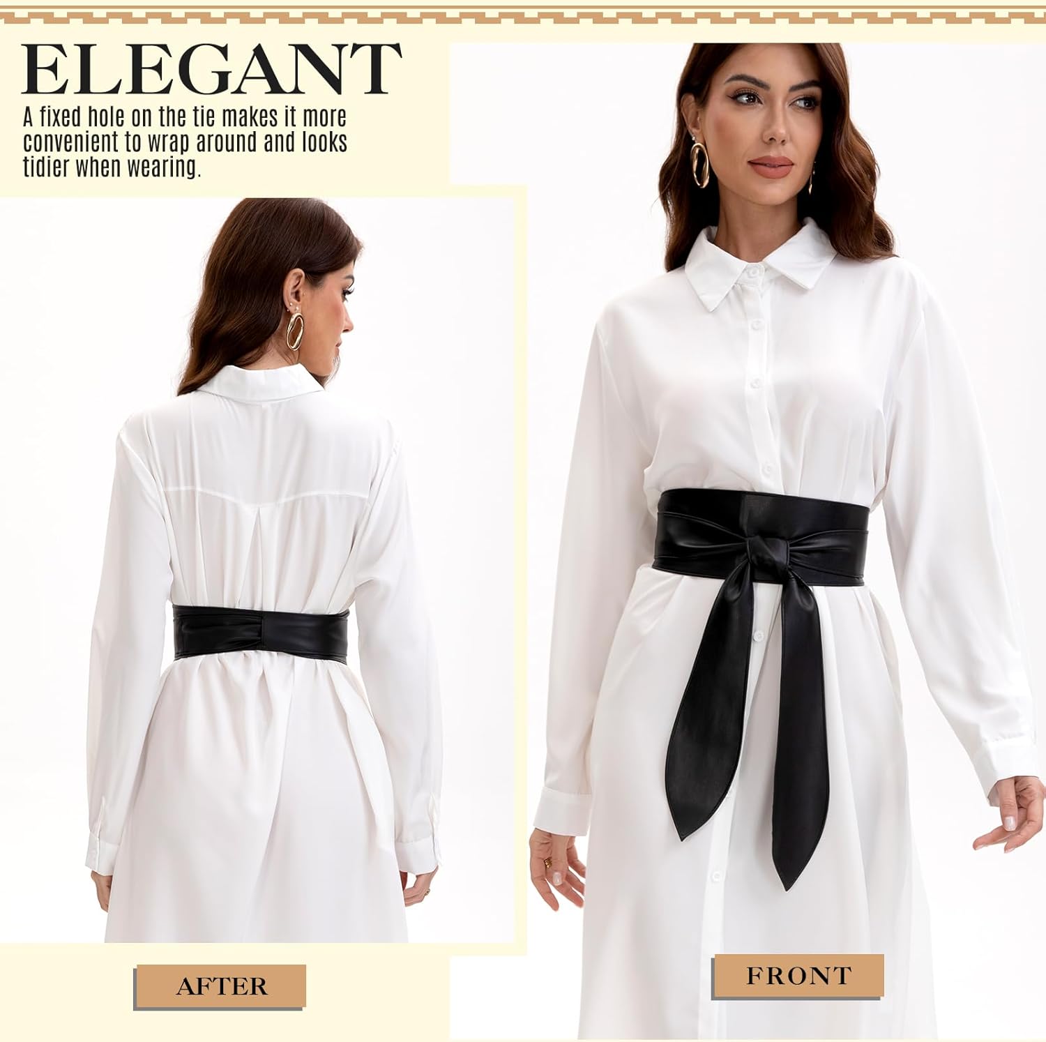 3 Pack Women Obi Belt Fashion PU Leather Wide Waistband Knotted Belt for Dress - Image 2