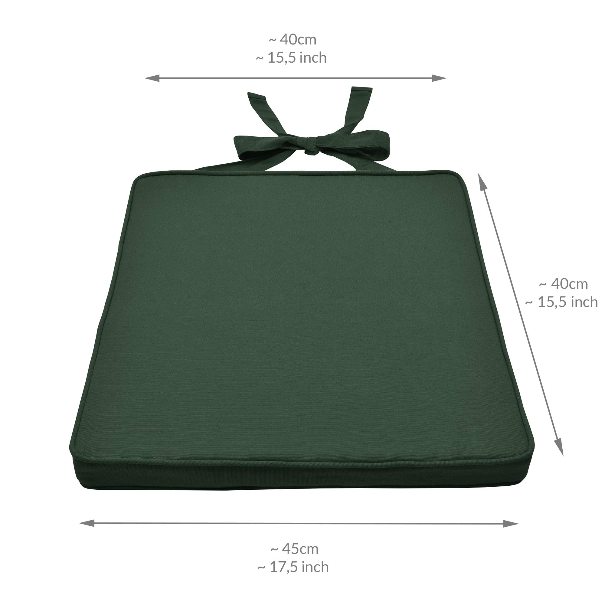 Beautissu Loft SK cojín de Silla 45x40 cm Verde - Juego de 8 Cojines de Silla con Correas Cojín de Asiento para sillas, Antideslizante con Correas de fijación Almohadilla de tapicería