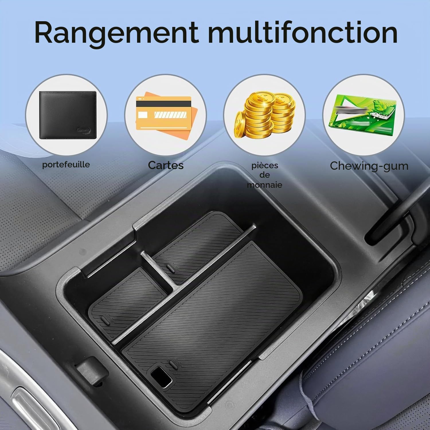 smabee Boîte d'accoudoir compatible avec Leapmotor B10 2025 2026 - Plateau de rangement pour voiture - Accessoires intérieurs ABS + PVC - Noir