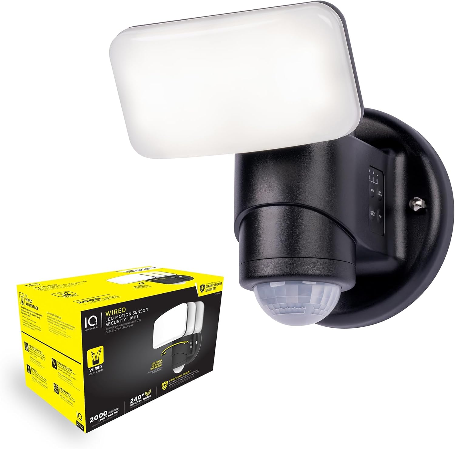 Wired Motion Security Light with Dynamic Tracking Technology, 2000 Lumens LED, 240° Sensor, 50 ft Range (Black)