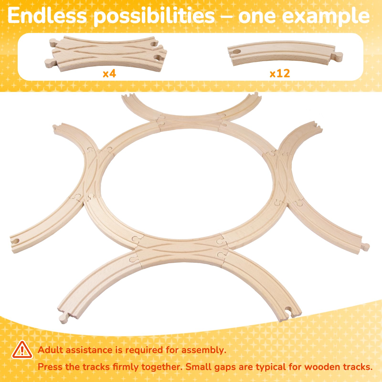 Juego de rieles de madera, compatible con todos los accesorios de tren de madera y rieles de madera, resistente y duradero, juego de ampliación para maquetas, juego creativo para niños a partir de 3