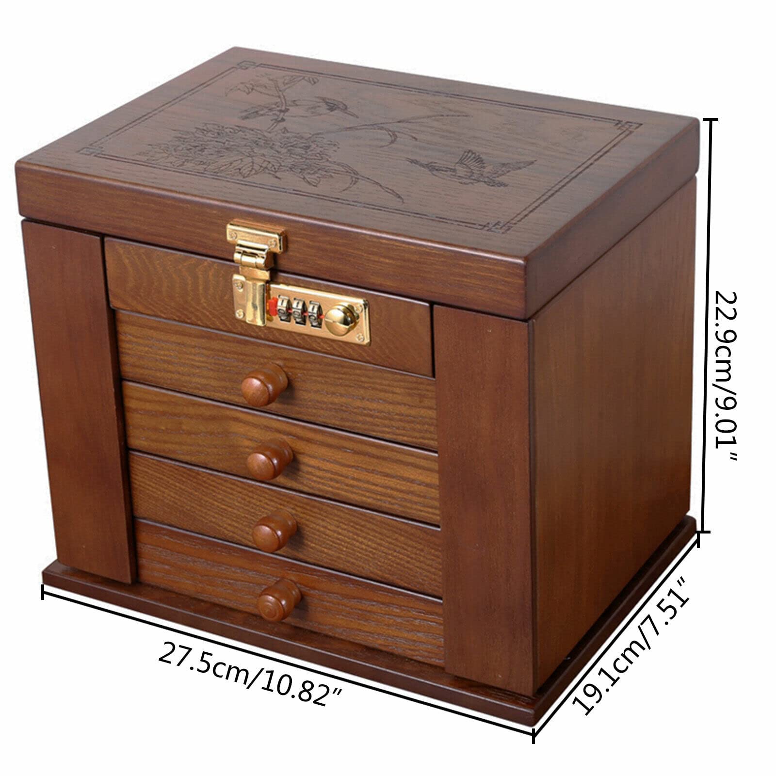 Schmuckkasten Schmuckschrank 5 Schichten Schmuckschrank Schatulle aus Holz Große Schmuckkästchen mit Spiegel 5 Schichten+2 ausklappbare Schränke Braun