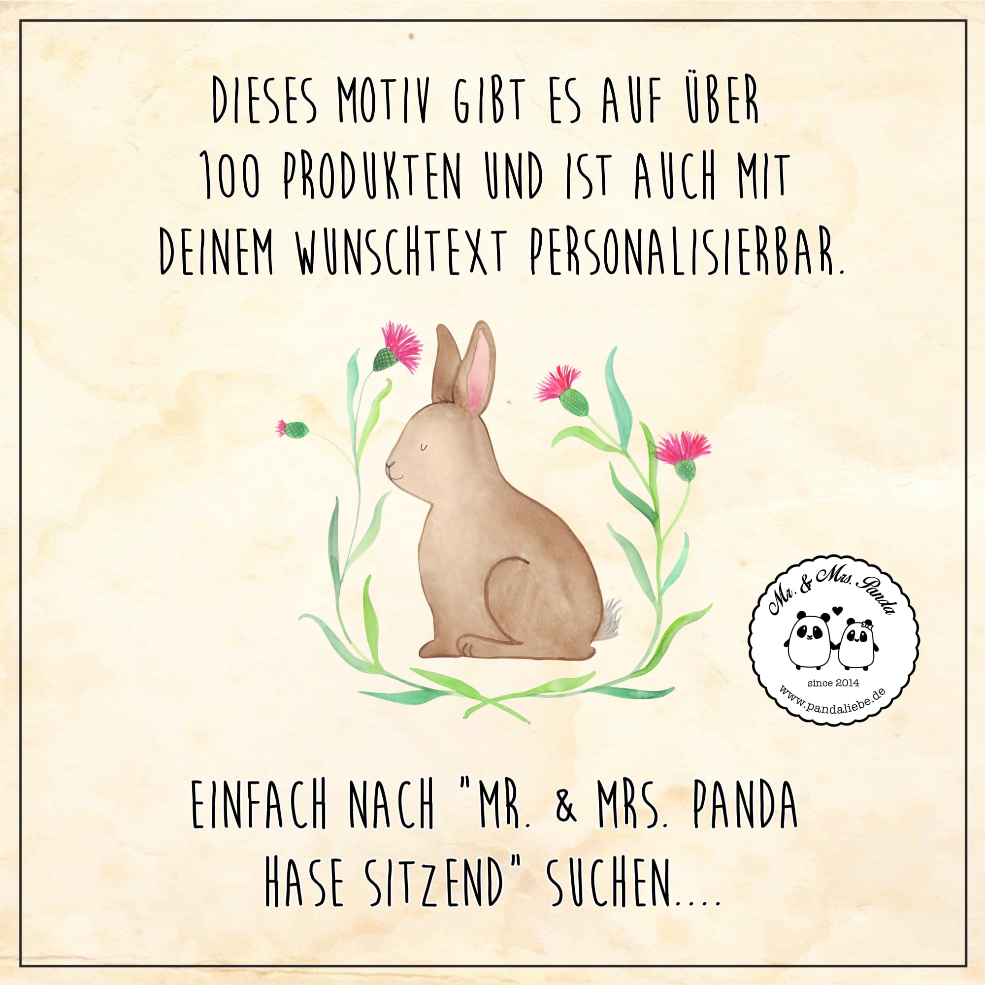 Mr. & Mrs. Panda Personalisierte Fußmatte Hase Sitzen 40 x 60 cm - Geschenke, Ostergrüße, Ostern, Frohe, Liebe, Fussmatte personalisiert, Schmutzfangmatte, personalisierbar, Osterhase, Türmatte