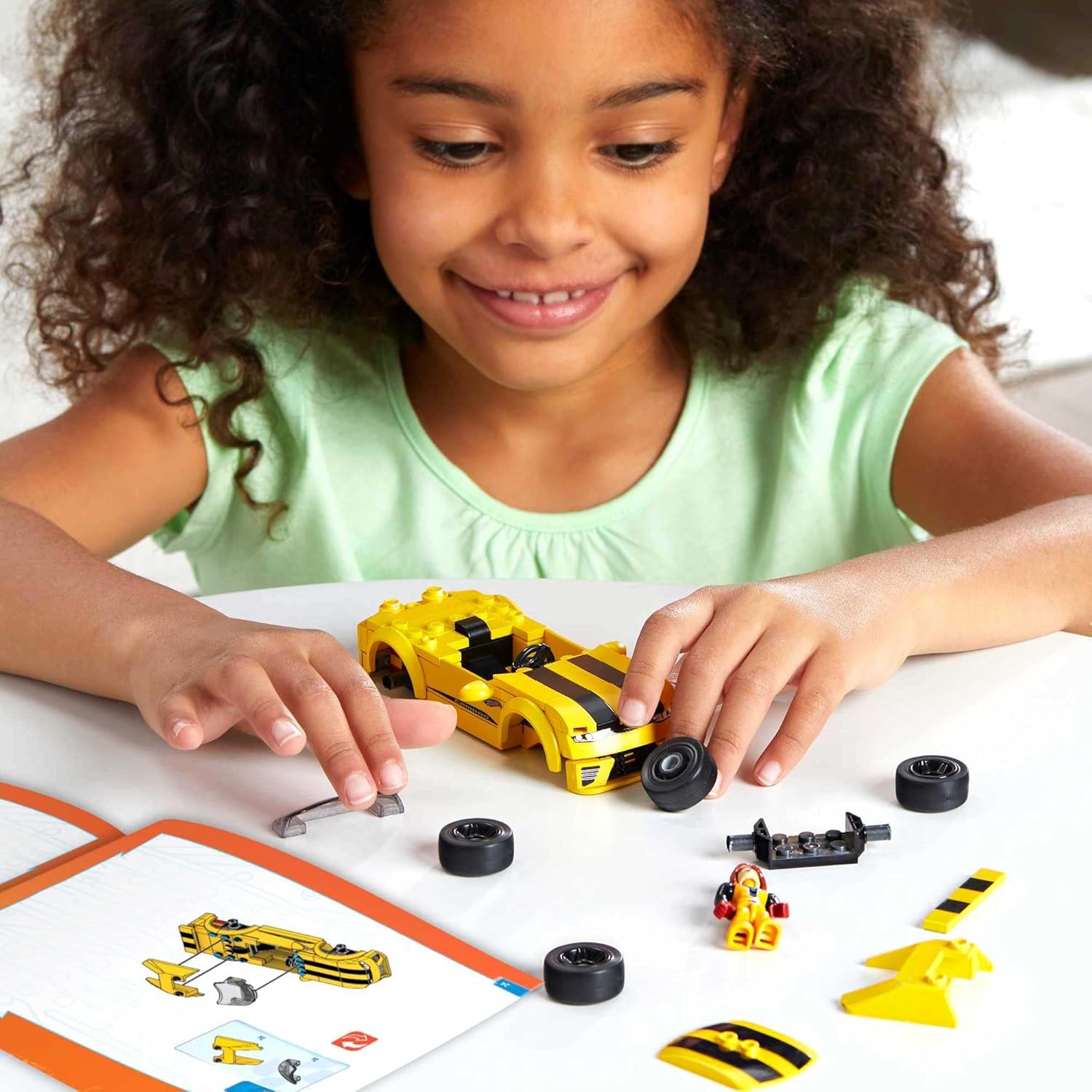 MEGA Hot Wheels Race Car Building Toys Set, '17 Camaro with 89 Pieces, 1 Micro Action Figure Driver, Yellow, Kids Ages 5+ Years