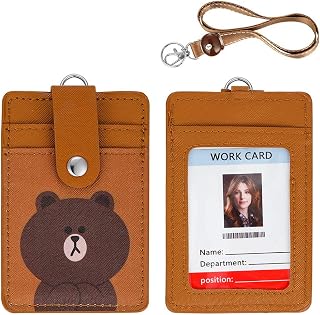 【2025 Latest】Woosifun ID Badge Holder Cute Credit Card Case Neck Pouch Lanyard with Cartoon Shield Keychain for Students Teens Boys Girls Staff Women (02 Brown Bear)