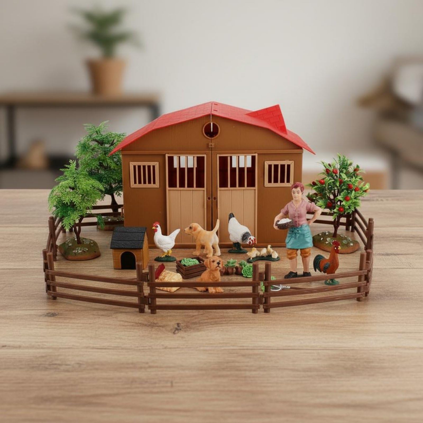 Bauernhof Spielset Bauernhofdiorama Tierfiguren Bauernhofscheune Zäune mit PVC Material für Lernspiel Rollenspiel Fantasiegeschichten Klassenzimmerdekoration Hobbylandschaft Geeignet