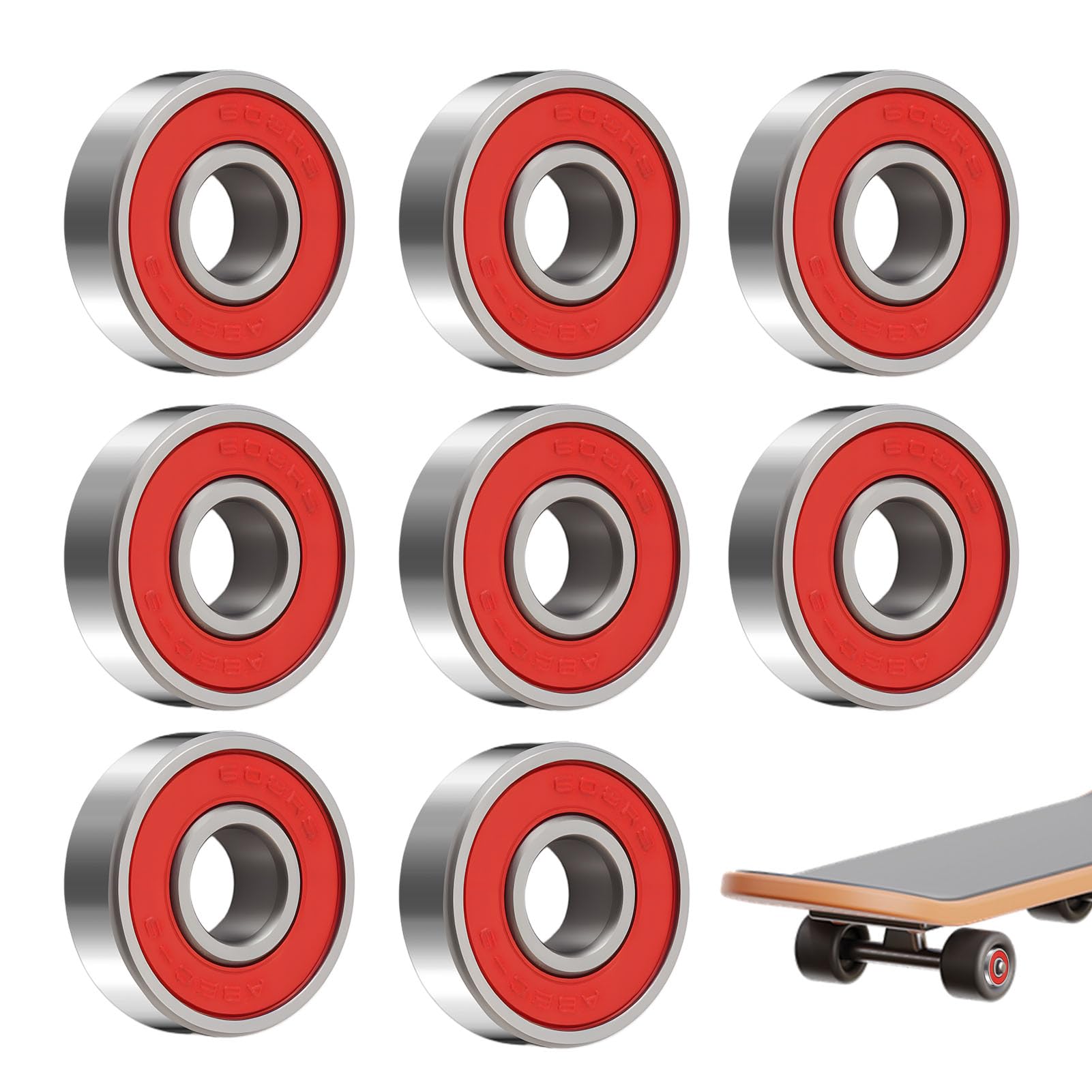 8Pcs Skateboards Bearings 608RS 608ZZ ABEC-9 High Speed Bearings for Skateboards Longboards Stunt Scooters Micro Scooter Fidget Spinner Inline Skates and Roller Skates