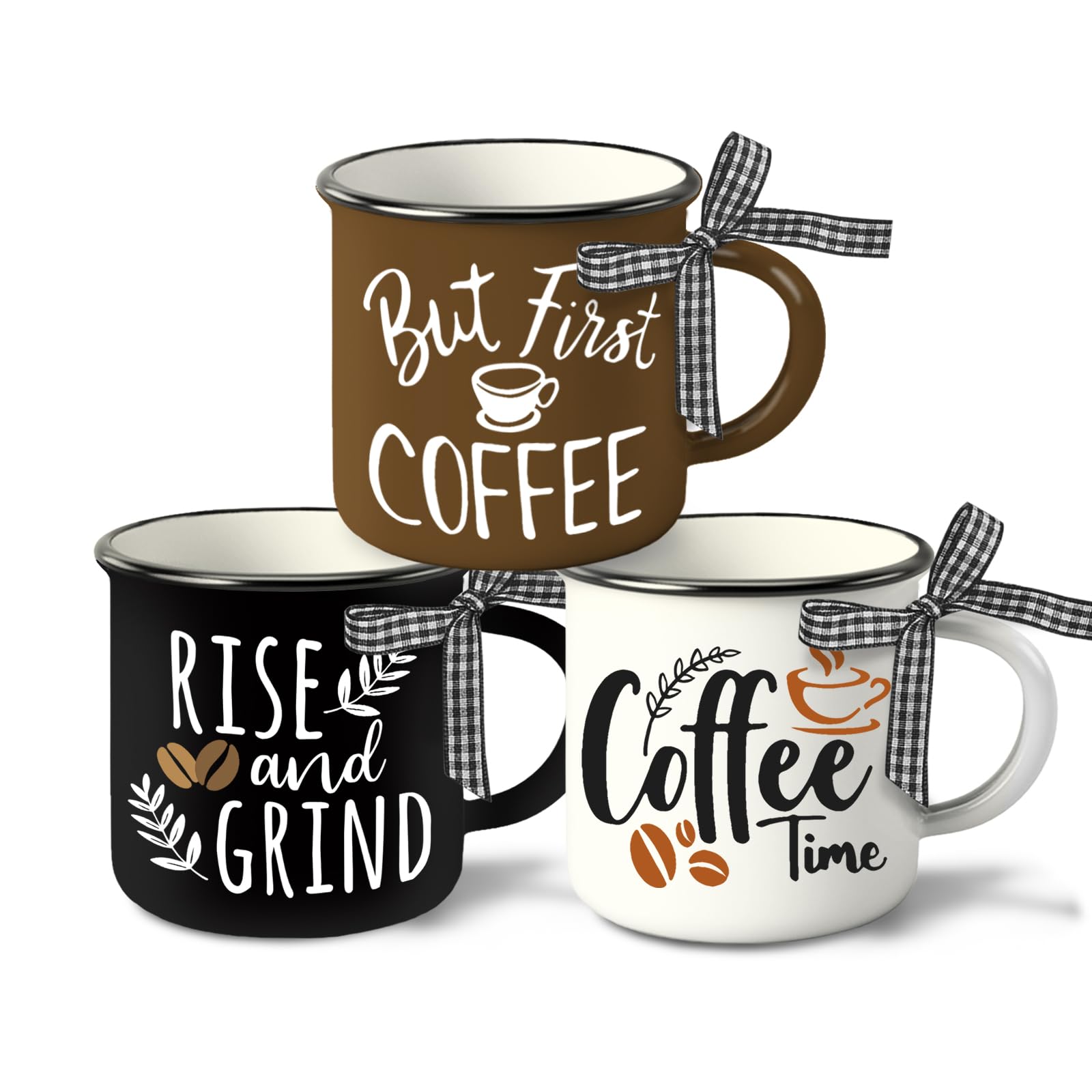 Paayna Mini But First Coffee Mug Set of 3, Rise and Grind Coffee Bean Mini Coffee Cups Tiered Tray Decor, Coffee Time Brown Black White Kitchen Coffee Bar Decorations Housewarming Gift