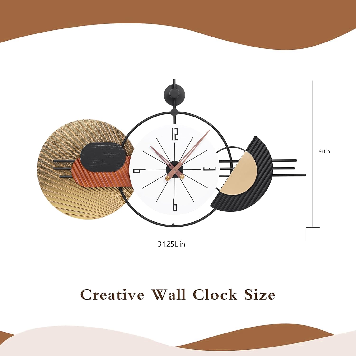 34x19 inch modern large wall clock, battery operated silent non-ticking decorative clocks for home, living room, kitchen, bedroom, office - ideal gift for home decor lovers b - 34x19 in