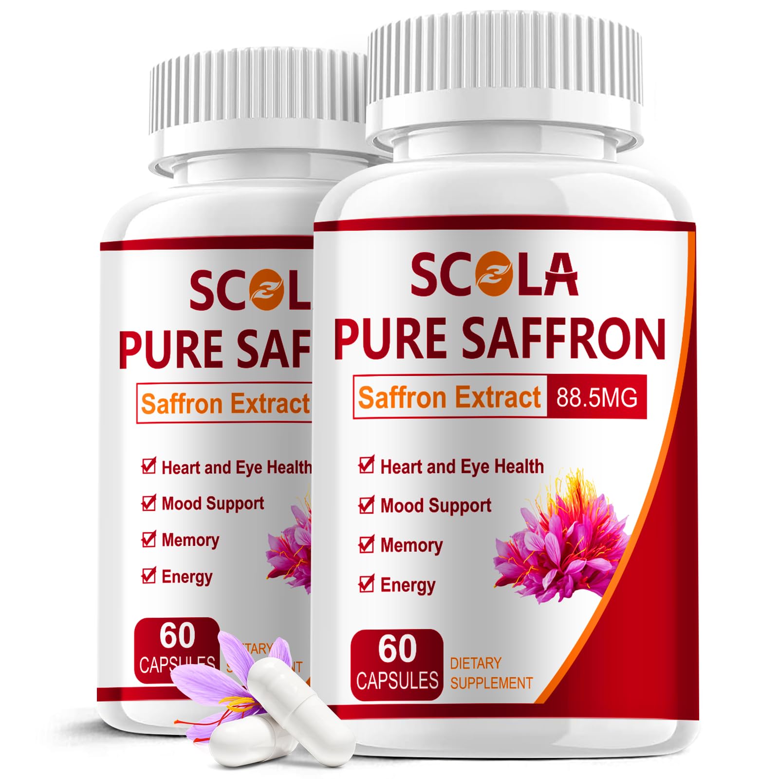 SCOLA Saffron Supplements, Pure Saffron Extract 88.5 mg, Boost Energy & Mood, Support Eye & Heart Health, Joint Supplements for Women & Men, 120 Capsules