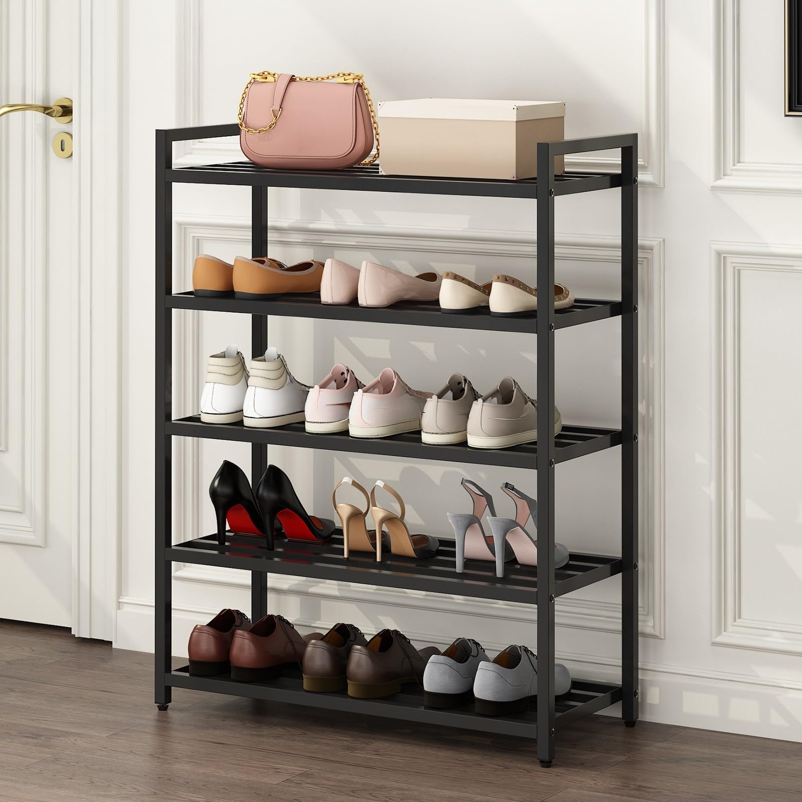HOME CUBE 5-Tier Metal Shoe Rack for Home, Closet, Multipurpose Shelf Stand, Free Standing Shoe Racks, Easy Assembly Shoe Rack Stand, Kitchen Storage Rack, Bookshelf Storage Organizer - 70.5x25.5x91cm-image-25