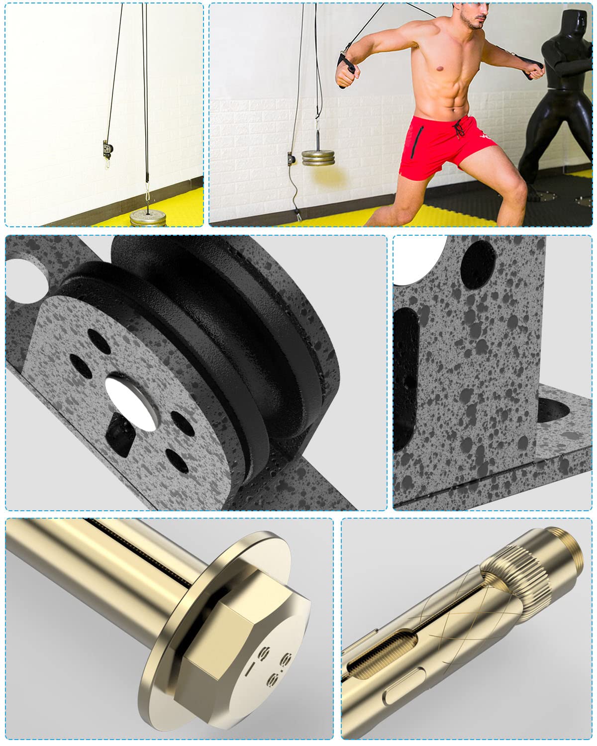 Bloque de polea individual, poleas de elevación silenciosas de alta resistencia, poleas de montaje en pared/techo, carga de 300 kg, accesorios de gimnasio en casa para levantar pesas (4)