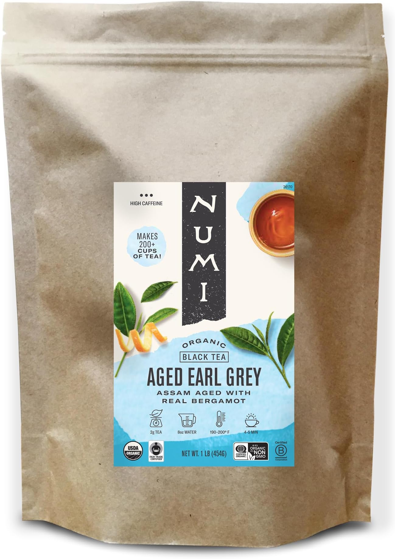 Organic Loose Leaf Aged Earl Grey Tea, 1 lb Pouch Makes 200 Cups, Medium Caffeine