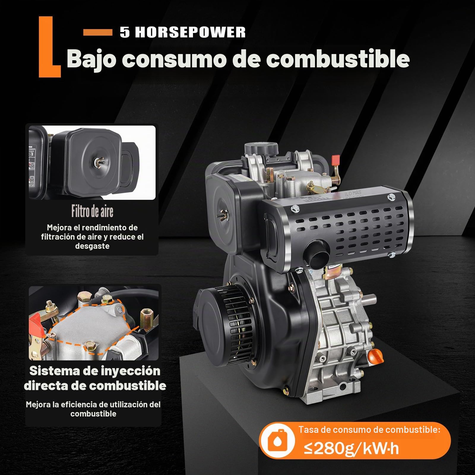 Motor diesel de 4 tiempos, 5 CV, motor diesel de arranque rápido, 4,05 kW, enfriado por aire, eje de 20 mm de diámetro, cilindrada de 247 cc, monocilindro, motor de arranque ligero, motor de