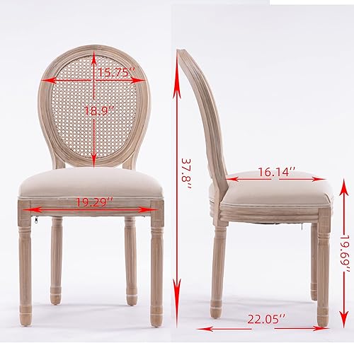 Miniatura 2 de HomSof French Country Silla de comedor de madera con respaldo de ratán para cocina, juego de 2, color beige