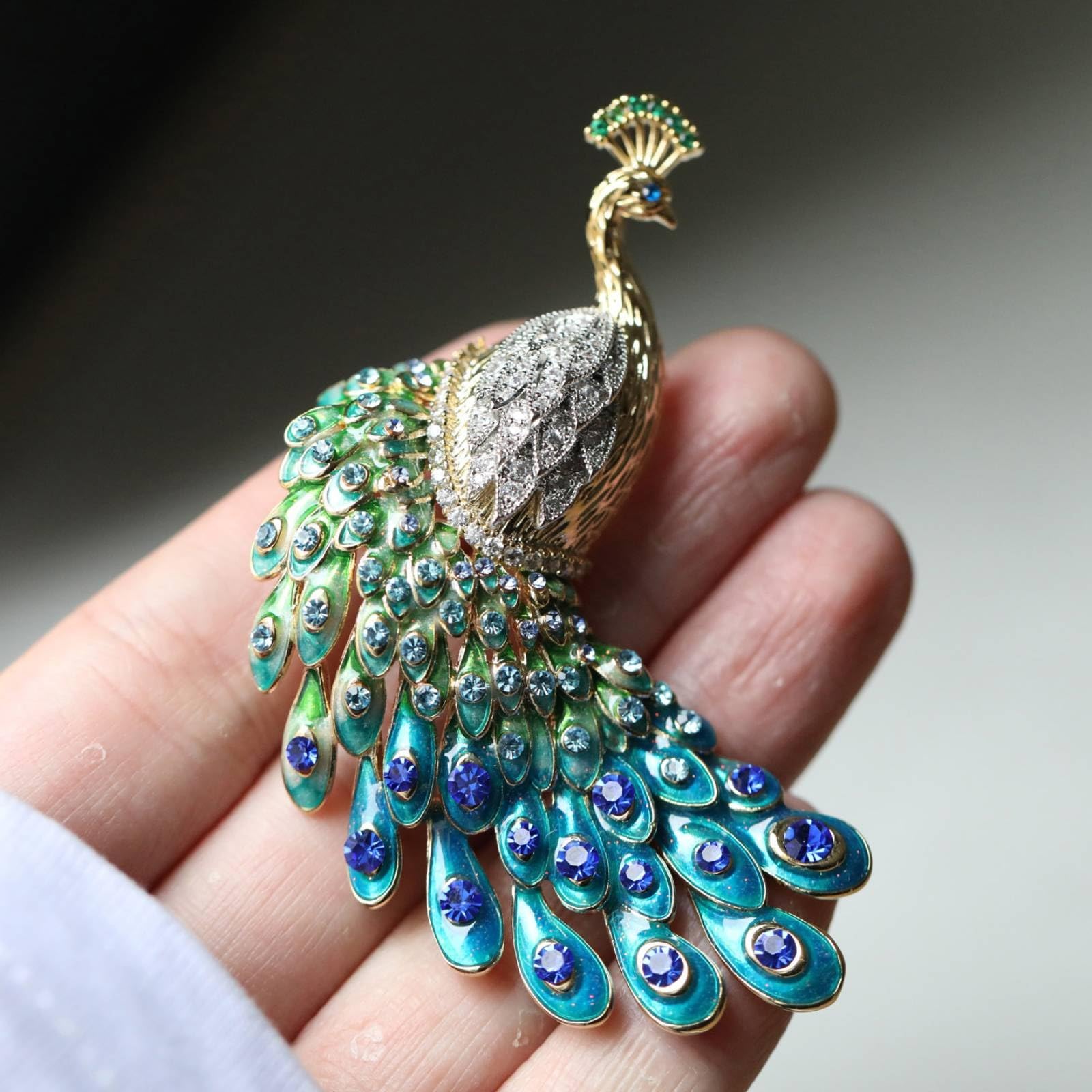 Pfauen-Brosche bunt Pfauenbrosche glitzernd Vogelbrosche-Brosche für Sammler, Abendgarderobe, Mantelaufschlag