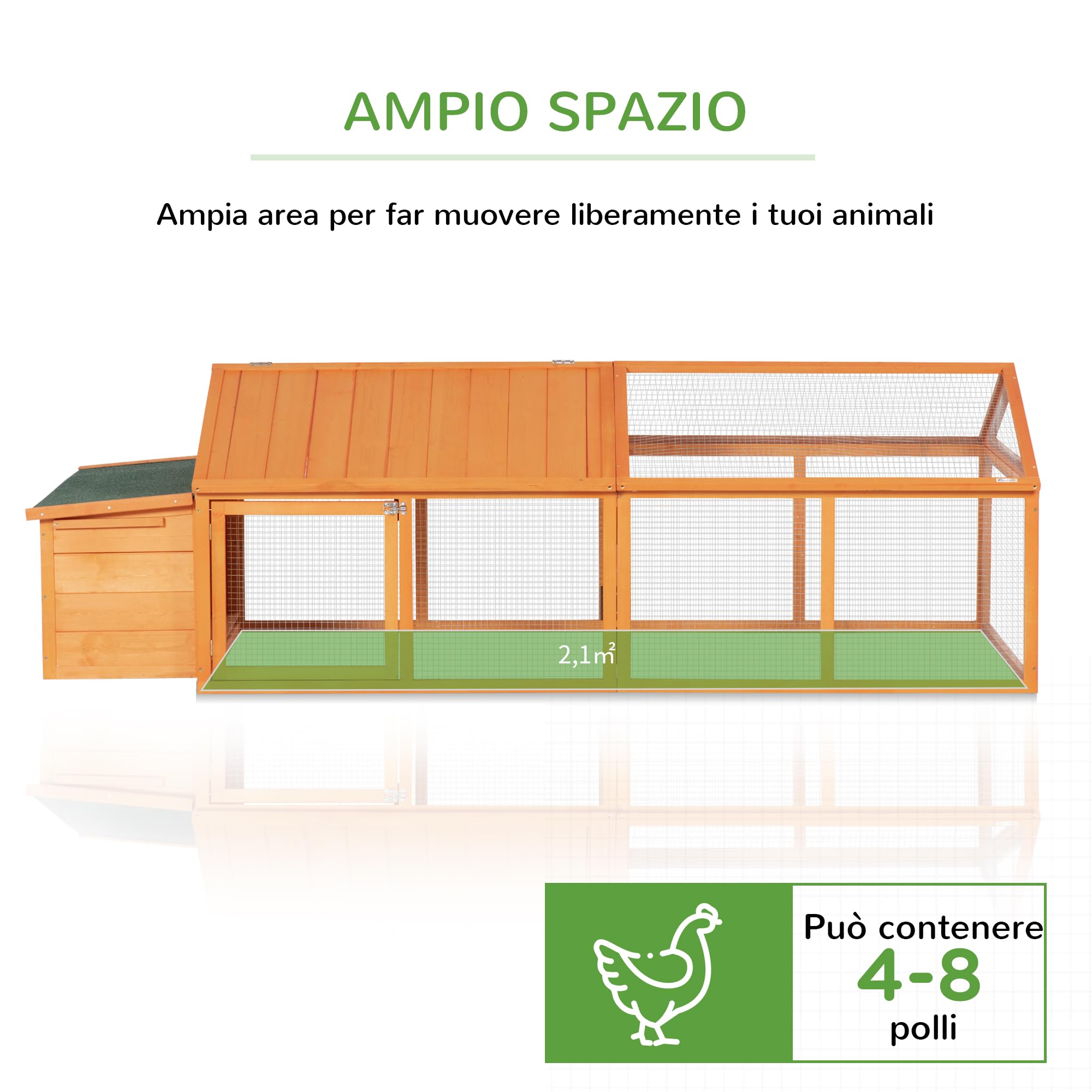 PawHut Grand poulailler XXL 240cm en Bois pour 4-8 Poules - Cage à Poules Design Moderne à 2 Zones avec Double nichoir - Toit ouvrant, Porte verrouillable, 240 x 112,5 x 76 cm, Orange