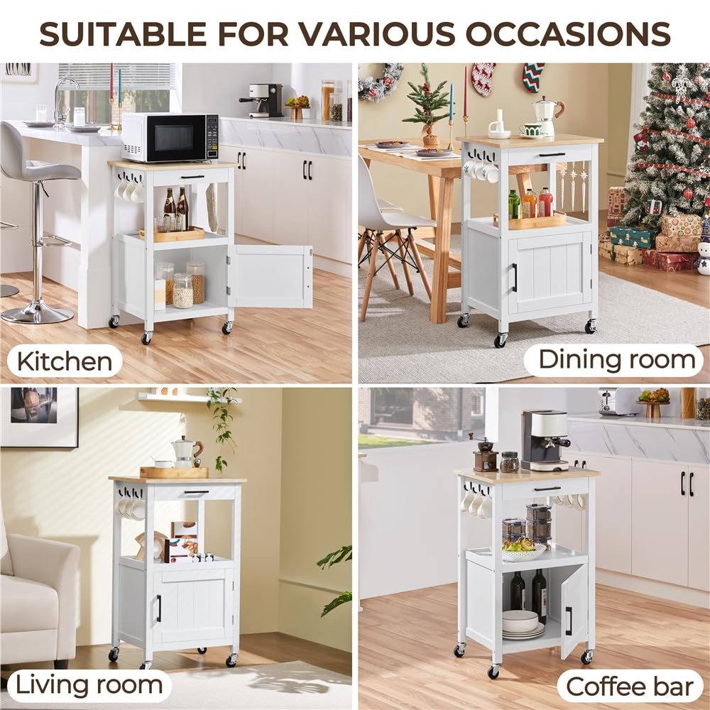 Yaheetech Carrello Cucina Bianco con Ruote di Servizio Credenza Mobile Portavivande a 2 Ripiani per Microonde Struttura in Legno e Metallo Moderno 55 x 45 x 89 cm
