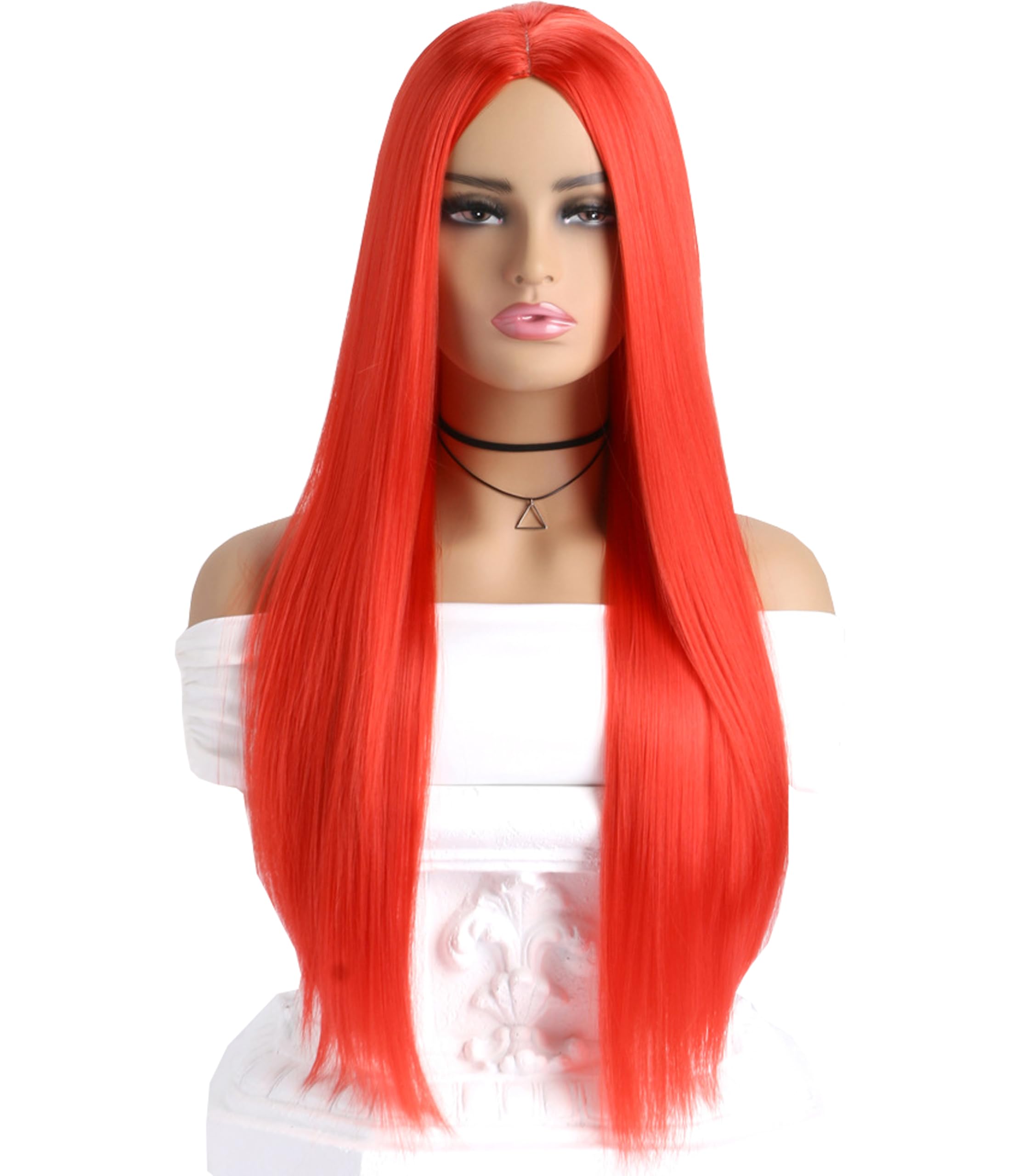 LIKPOJA Women's Long Red Halloween Wig for Cosplay Christmas Costumes, Fancy Dress Accessories - Party Wigs for Ladies (Red A)