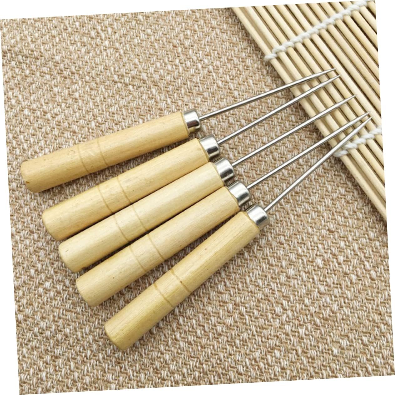 Wooden Handle Sewing Awl for Dressmakers 50Pcs Straight Head Tool