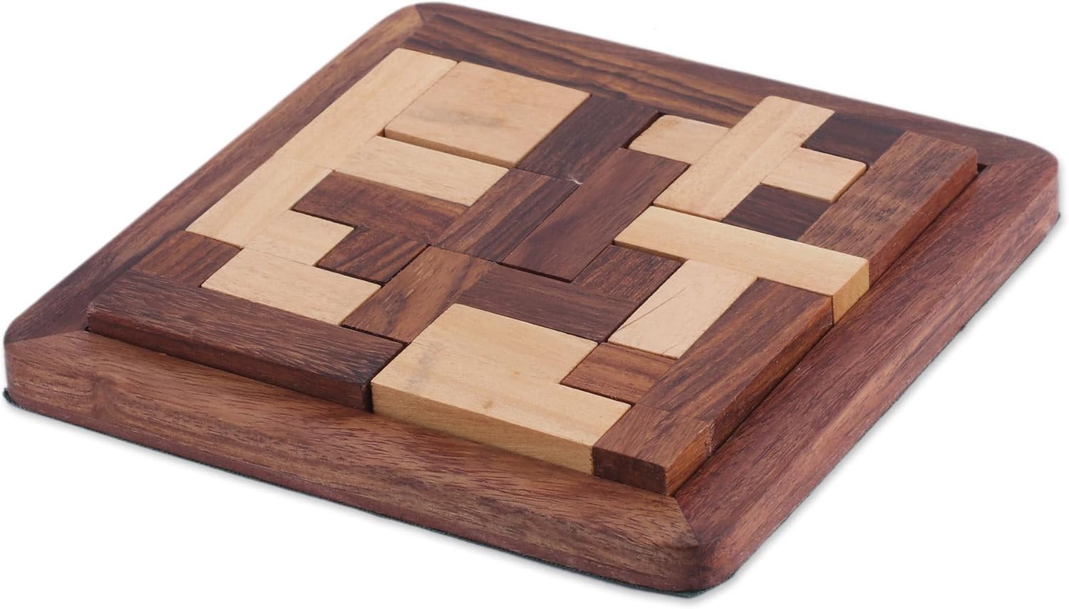 NOVICA Artisan Handcrafted Wood Puzzle in Brown Beige from India Chess Sets Games Puzzles [0.4in H x 4.9in W x 4.9in D] ' Mental Challenge'