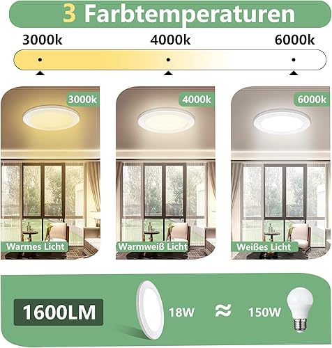 Miniatura 2 de Lámpara de techo con sensor de movimiento 18W 1600LM 9inch Montaje empotrado LED Luminaria con sensor inalámbrico, luces de techo interiores