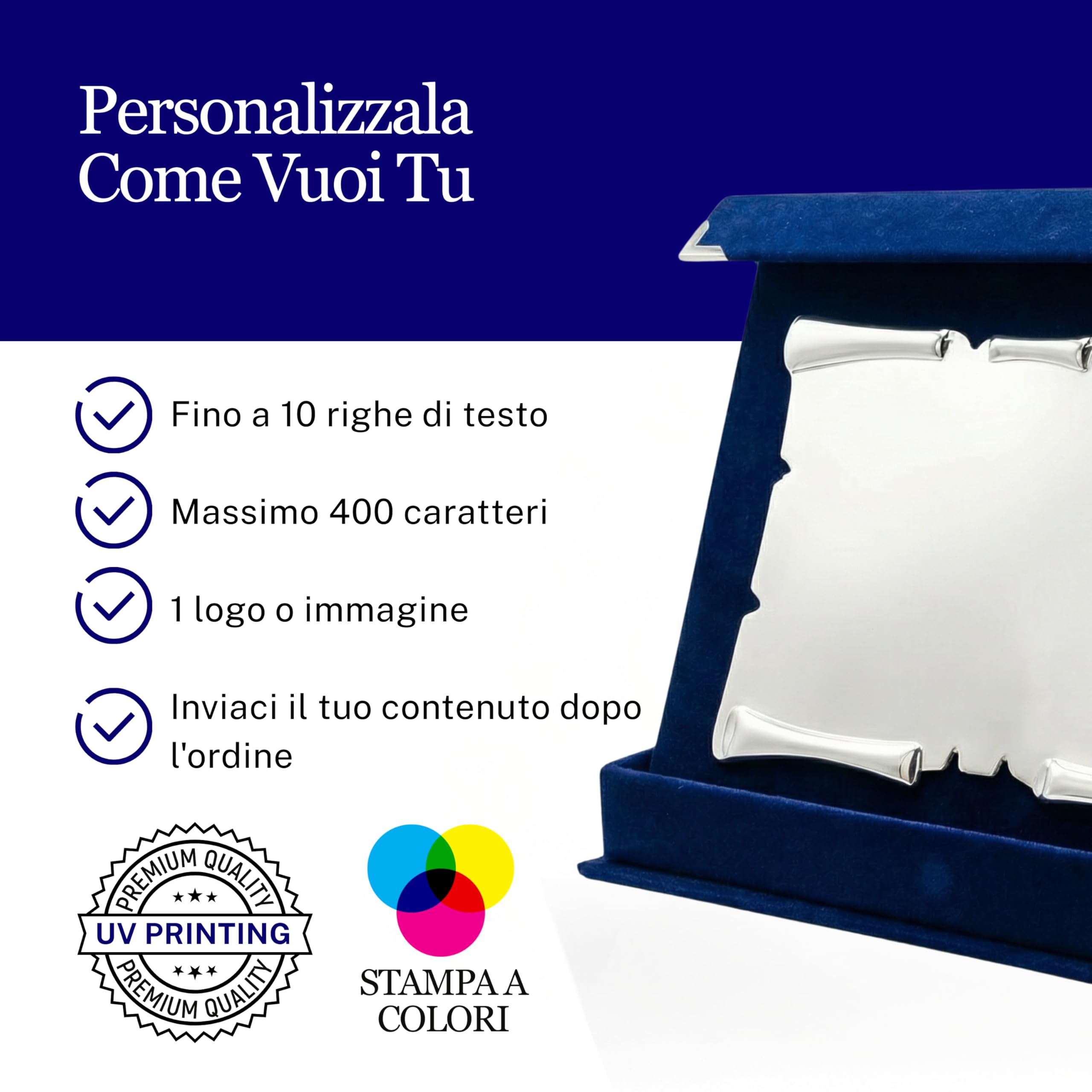 Targa Personalizzata con Astuccio in Velluto Blu – per Laurea, Premio, Pensionamento e Riconoscimento – Stile Classico o Pergamena
