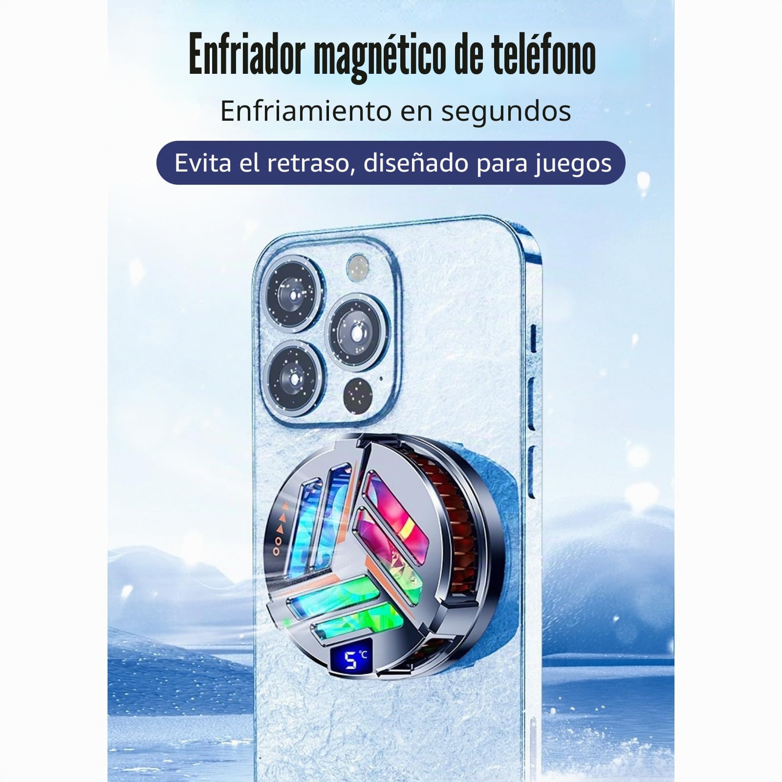 Enfriador de Teléfono Magnético Enfriador de Teléfono para Juegos, Compatible con 12,13 y 14 Series, con Pantalla LED para Teléfono Inteligente/Tableta