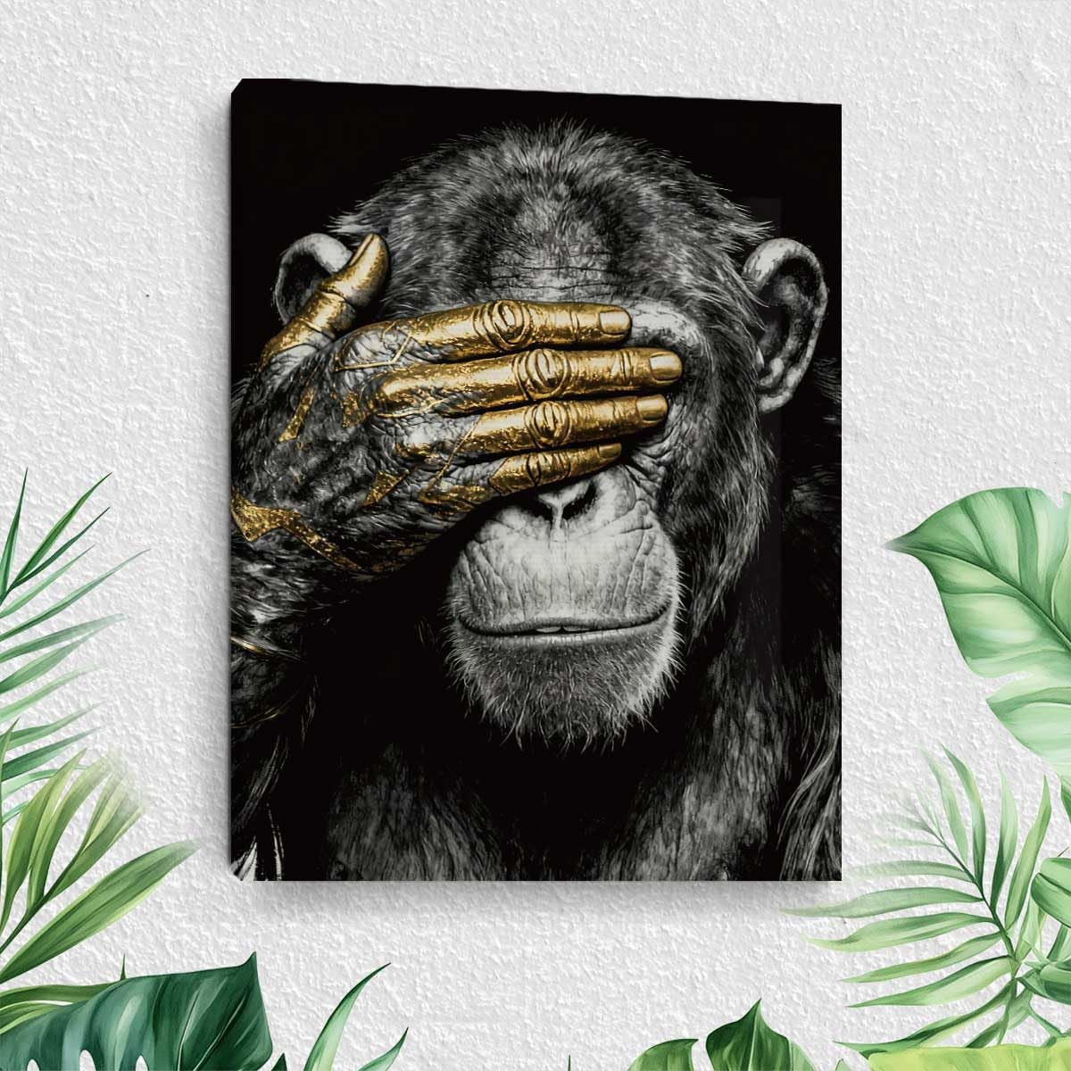 Retro Monkey Canvas Wall Art, Vintage Black and White Gorilla Framed Art Paintings Wall Decor, Funny Animal Lover Prints Picture for Living Room Bedroom Hallway Bathroom Home Decoration